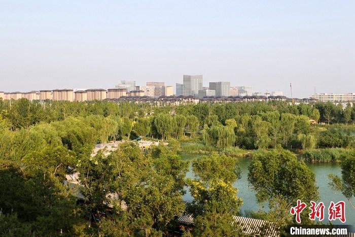 從完成頂層設(shè)計(jì)到如火如荼大規(guī)模建設(shè)，六年來，雄安新區(qū)如春天的竹子一般拔節(jié)生長，這座承載千年大計(jì)的“未來之城”已雄姿初顯。從“一張白紙”開始著墨，如今的雄安新區(qū)已是濃墨重彩的“山水畫”。<a target='_blank' href='/'>中新社</a>記者近日走訪了雄安新區(qū)多地，從“藍(lán)綠金”三色感受這座“未來之城”的巨大變化。圖為7月18日拍攝的河北雄安新區(qū)金湖公園。 <a target='_blank' href='/'>中新社</a>記者 易海菲 攝